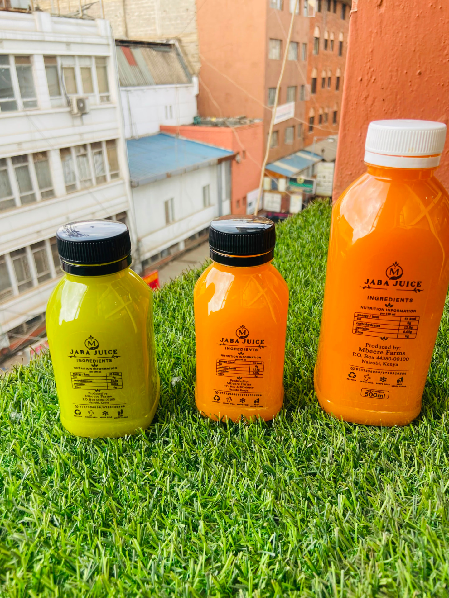 Mogoka bottles overlooking a Nairobi neighbourhood